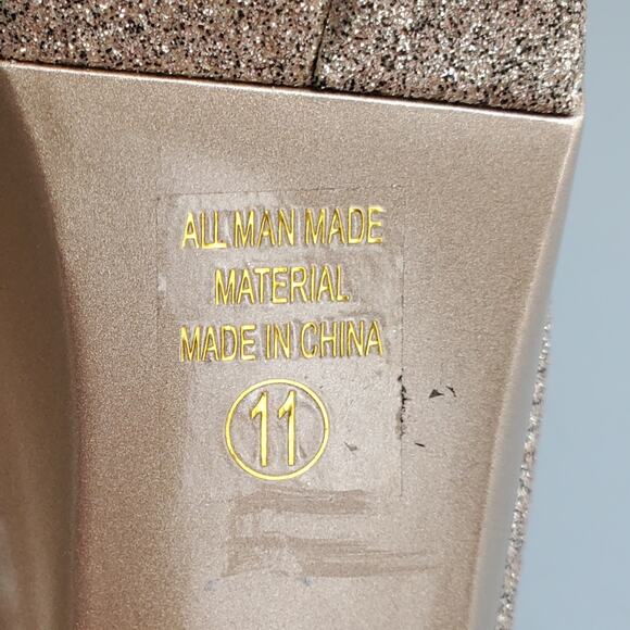 Women Glitter Platform Peeptoe Shoe 11 Gold Champagne NYE Cocktail Dance Club - Picture 10 of 15